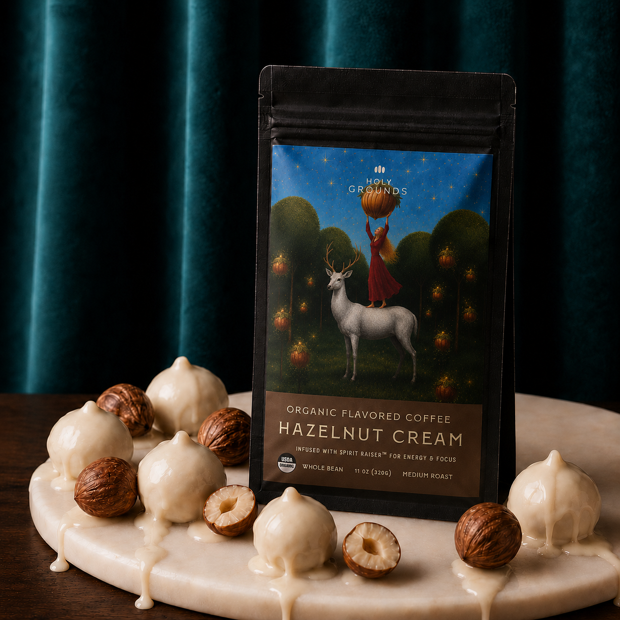 Holy Grounds Hazelnut Cream Mushroom Coffee — Organic Whole Bean