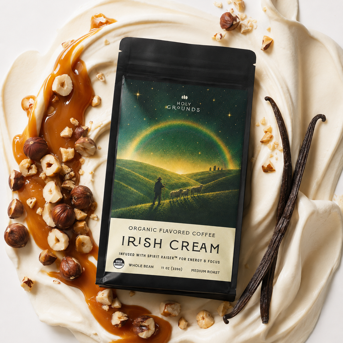 Holy Grounds Irish Cream Mushroom Coffee — Organic Whole Bean